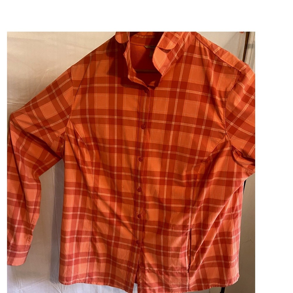 Duluth Trading Co Armachillo Plaid Vented Hiking Shirt Orange Pink Womens 2XL